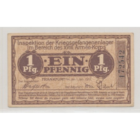 Allemagne - 1 Pfennig 1914-18 - War prison camps - TTB+