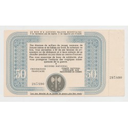 Bon de solidarité - 50 Francs Pétain - avec souche - N°287.890 - SUP+ 2