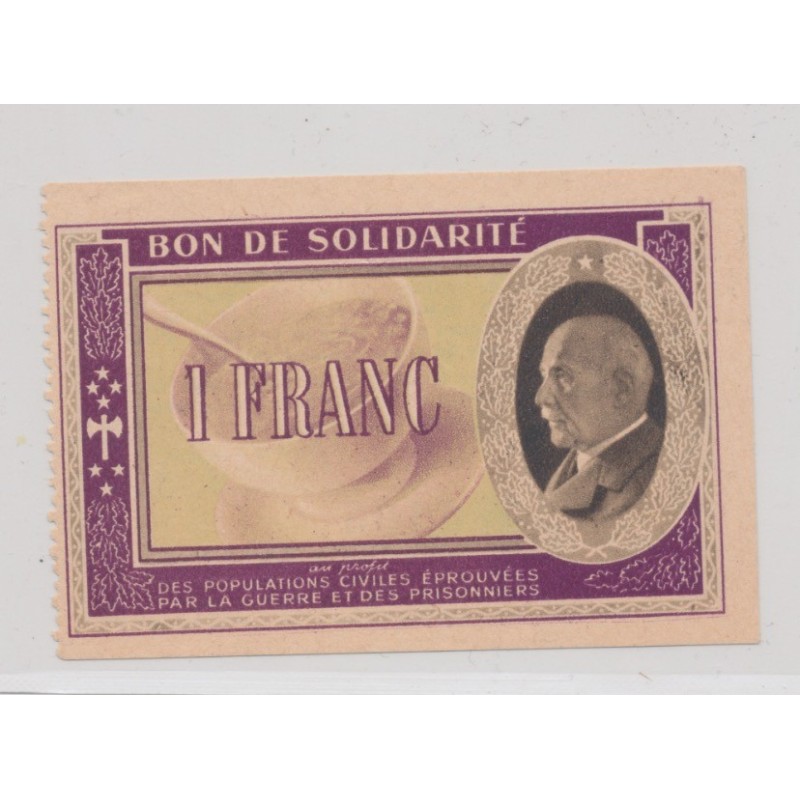 Bon de solidarité - 1 Franc Pétain - SPL
