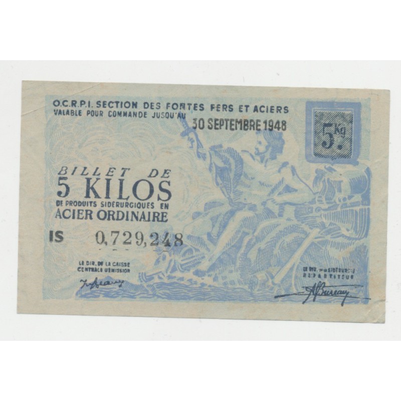 Billets 5 Kilos acier ordinaire - 1948 - TTB+