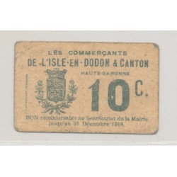 Dept31 - Billet carton 10 centimes- L'isle en dodon et canton - TB+ 2
