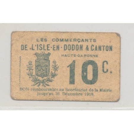 Dept31 - Billet carton 10 centimes- L'isle en dodon et canton - TB+