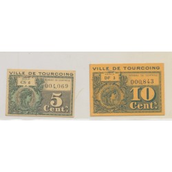 Lot 2 Billets carton - Ville de Tourcoing - 5 et 10 centimes - TTB+