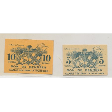 Lot 2 Billets carton - Ville de Tourcoing - 5 et 10 centimes - TTB+