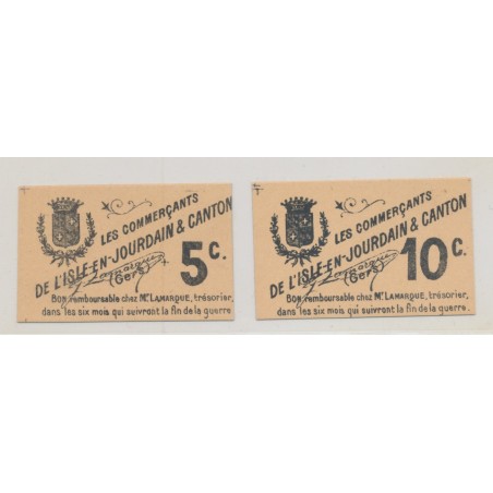 Lot 2 Billets carton - L'isle en jourdain et canton - 5 et 10 centimes - SUP