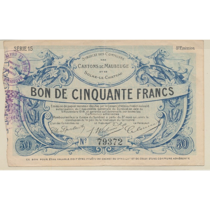Dept59 - 50 Francs Maubeuge - 1916 - TTB+