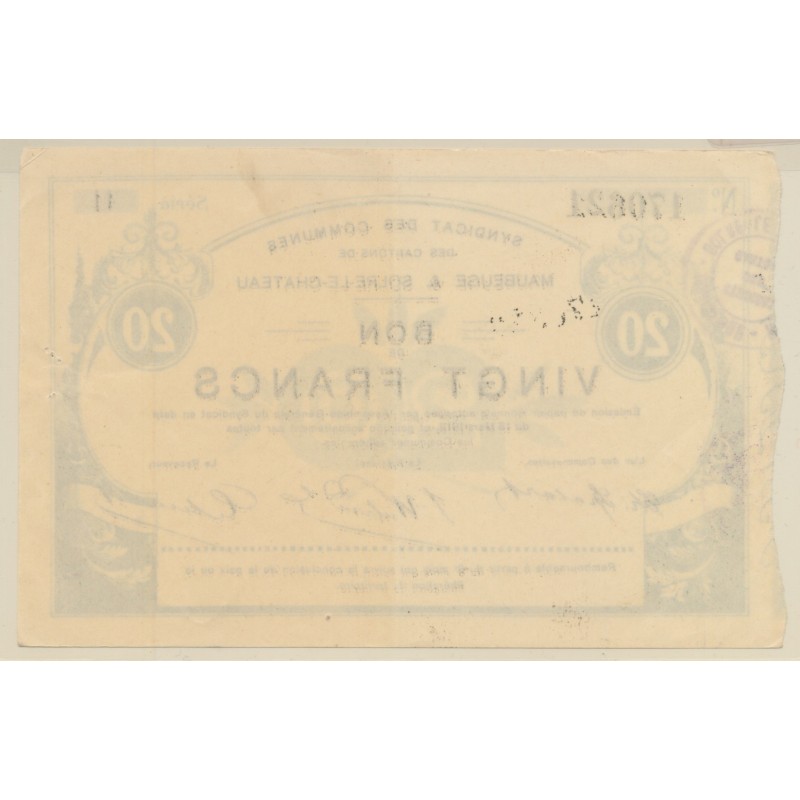 Dept59 - 20 Francs Maubeuge - 1916 - TTB+/SUP