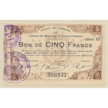 Dept59 - 5 Francs Maubeuge - 1916 - TTB+