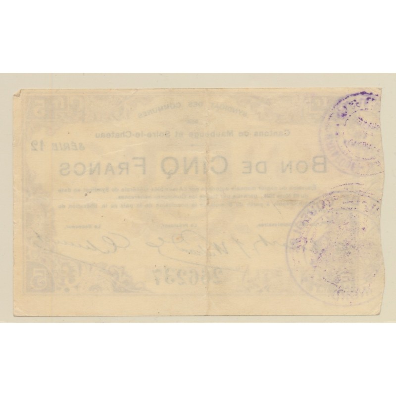 Dept59 - 5 Francs Maubeuge - 1916 - TTB+