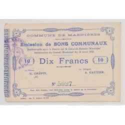 Dept59 - 10 Francs Masnières - 1915 - TTB