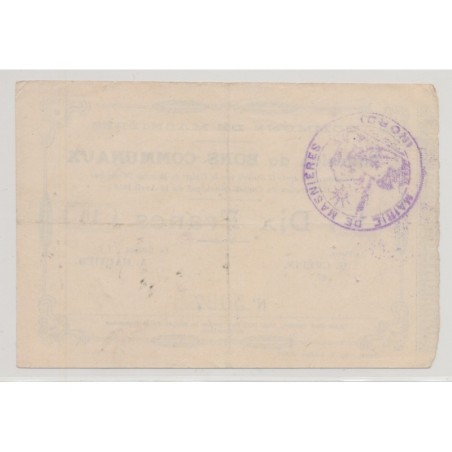 Dept59 - 10 Francs Masnières - 1915 - TTB