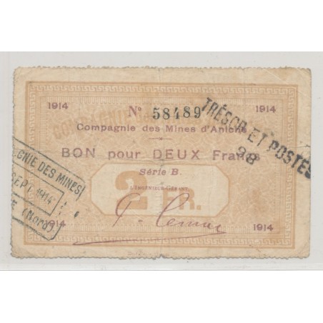 Dept59 - 2 Francs 1914 - Compagnie des mines d'aniche - TB+