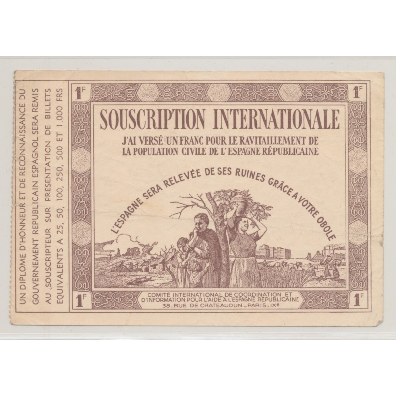 1 Franc - Souscription internationale - TTB