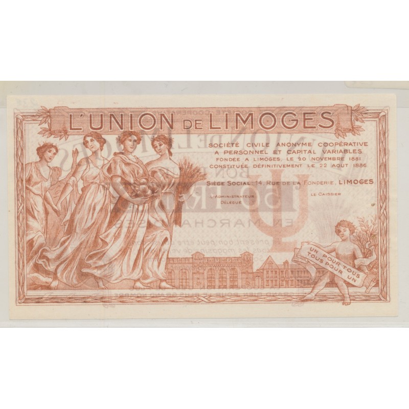 Dept87 - 50 Francs 1886 - Union de Limoges - SUP