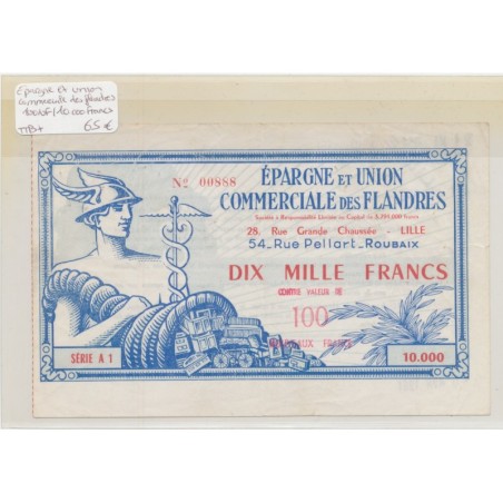 10000 Francs surchargé 100 Nouveau Franc - Épargne et union commerciale des Flandres - TTB+