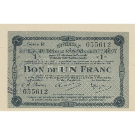 Dept55 - 1 Franc Montmedy 1916 - SPL+
