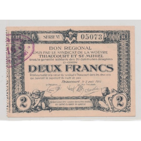 Dept54 - 2 Francs Thiaucourt 1916 - SUP+