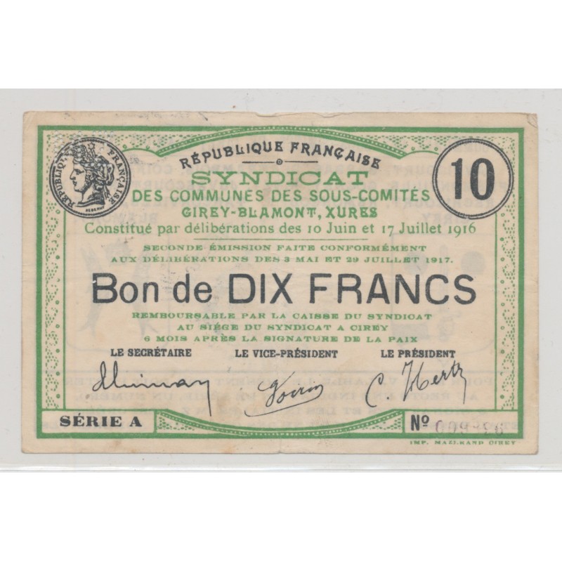 Dept54 - 10 Francs Girey 1916 - TTB