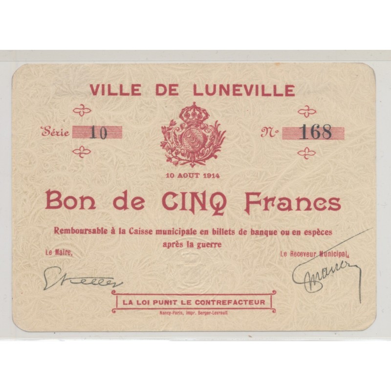 Dept54 - 5 Francs Lunéville 1914 - SUP+
