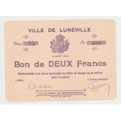 Dept54 - 2 Francs Lunéville 1914 - SPL+