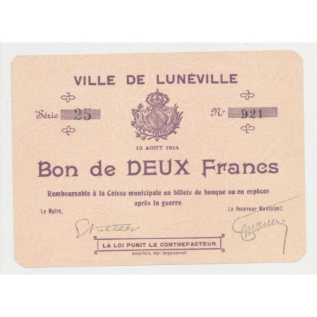 Dept54 - 2 Francs Lunéville 1914 - SPL+