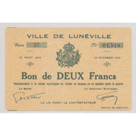 Dept54 - 2 Francs Lunéville 1914 - SPL+