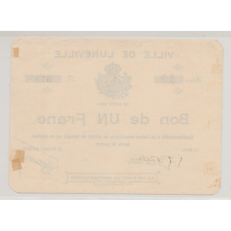 Dept54 - 1 Franc Lunéville 1914 - SUP