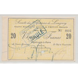 Dept54 - 20 Francs Société aciéries de Longwy - 1916 - SUP
