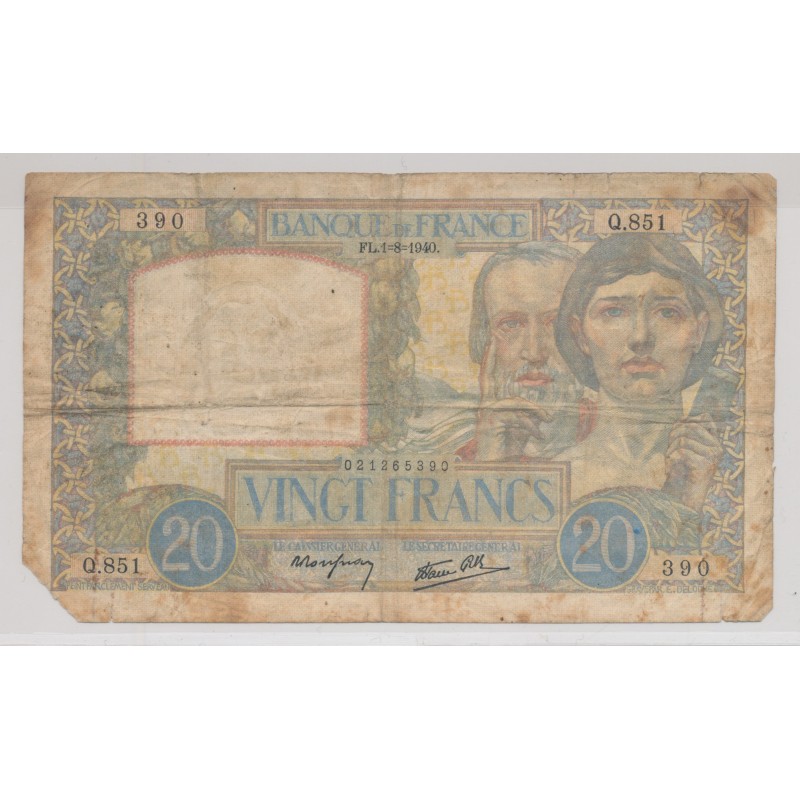 20 Francs Science et travail - 1.08.1940 - B