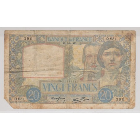 20 Francs Science et travail - 1.08.1940 - B