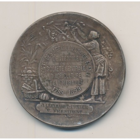 Médaille - Centenaire société centrale agriculture de l'Hérault - 1799 - 1899 - bronze argenté - 45mm - TTB+