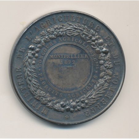 Médaille - Ministère agriculture et commerce - Montpellier 1872 - argent 38g - 41mm - SUP+