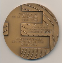 Médaille - Général De Gaulle - Centenaire naissance - Cinquantenaire appel 18 juin  Associations des Français Libres - bronze -  2