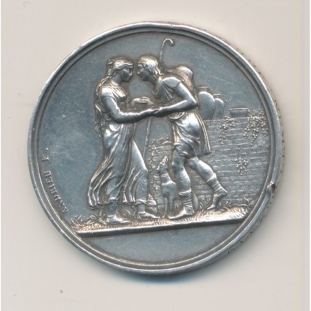 Médaille de mariage - 2 personnes - gravé revers et tranche 1835 - argent 21,60g - 36mm - TTB