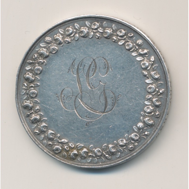 Médaille de mariage - 2 personnes - gravé revers et tranche 1835 - argent 21,60g - 36mm - TTB