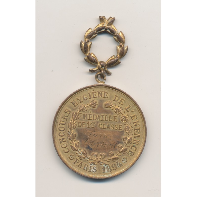 Médaille - Concours hygiène de l'enfance - Paris 1894 - cuivre doré - SUP