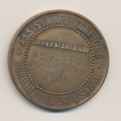 Médaille - Assistance publique - bureau de bienfaisance 1906 - bronze 42mm - TTB 2