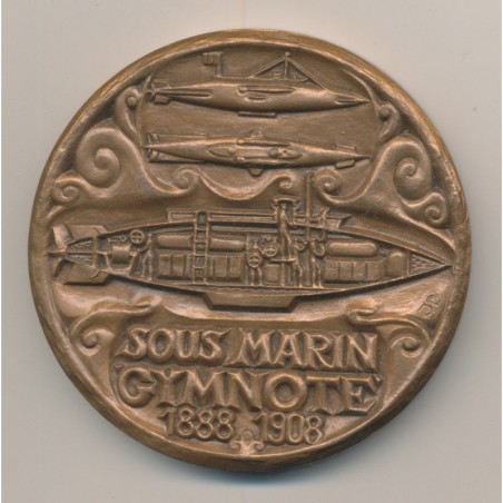 Médaille - sous marin Gymnote - 1888-1908 - frappé en 1987 - bronze - 68mm - TTB+