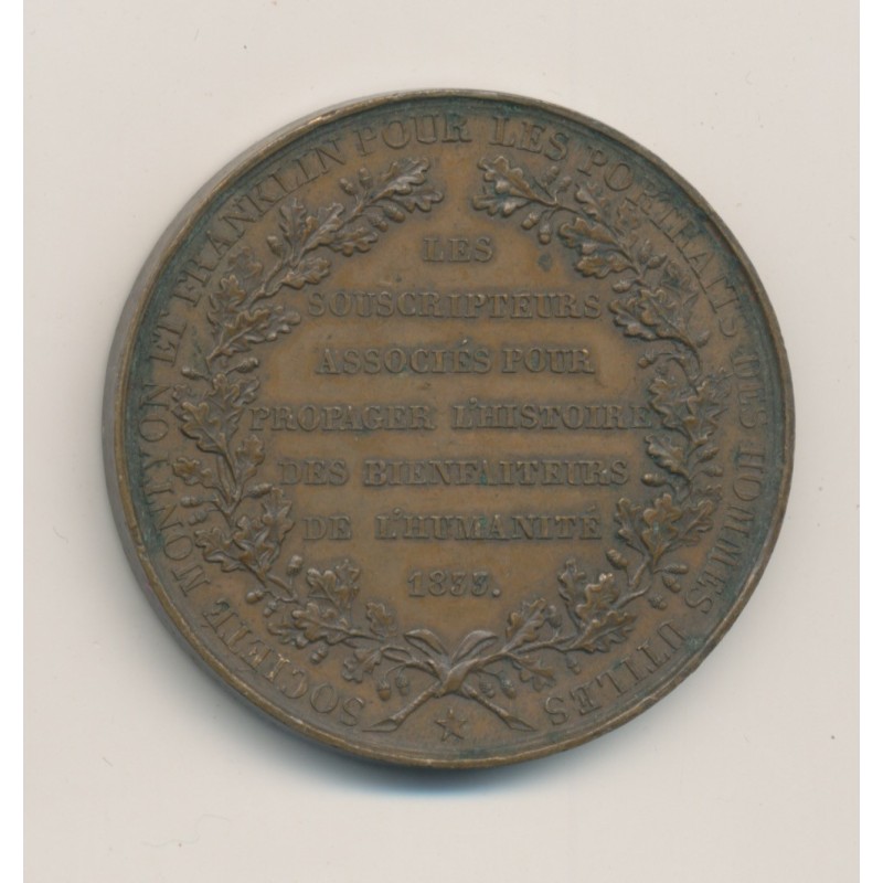 Médaille - Franklin et Montyon - 1833 - Barre - bronze - 42mm