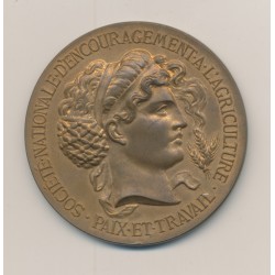 Médaille - Société encouragement agriculture - paix et travail - bronze - 51mm - TTB+