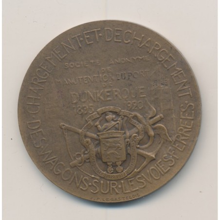 Médaille - Manutention port de Dunkerque - 1920 - Jean Bart - bronze - 41mm - TTB