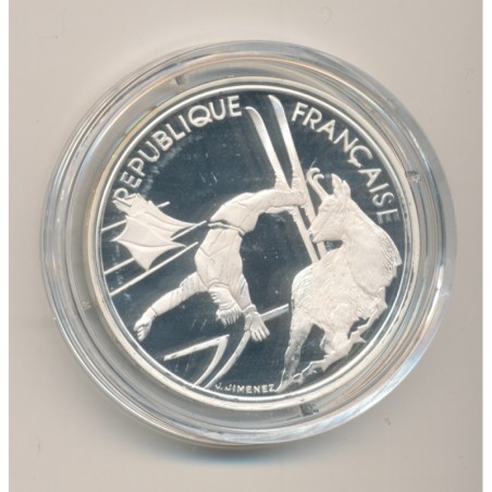100 Francs - JO Albertville 1992 - Ski acrobatique 1990 - avec écrin et certificat - argent BE - FDC