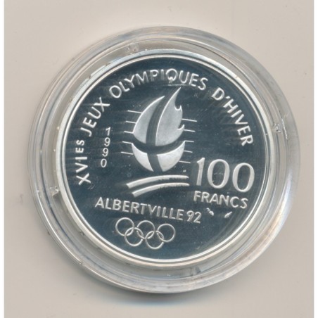 100 Francs - JO Albertville 1992 - Ski acrobatique 1990 - avec écrin et certificat - argent BE - FDC