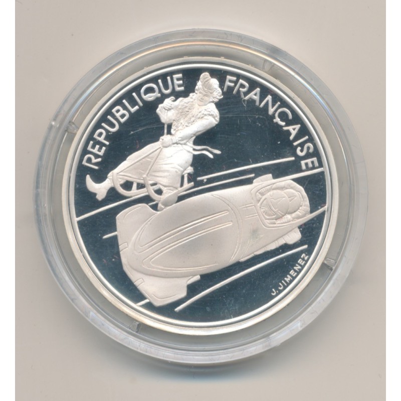 100 Francs - JO Albertville 1992 - Bobsleigh 1990 - avec écrin et certificat - argent BE - FDC