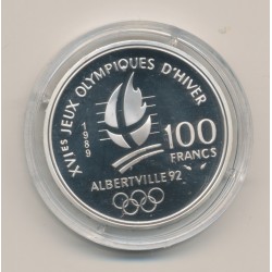 100 Francs - JO Albertville 1992 - Couple patineurs 1989 - avec écrin et certificat - argent BE - FDC 2