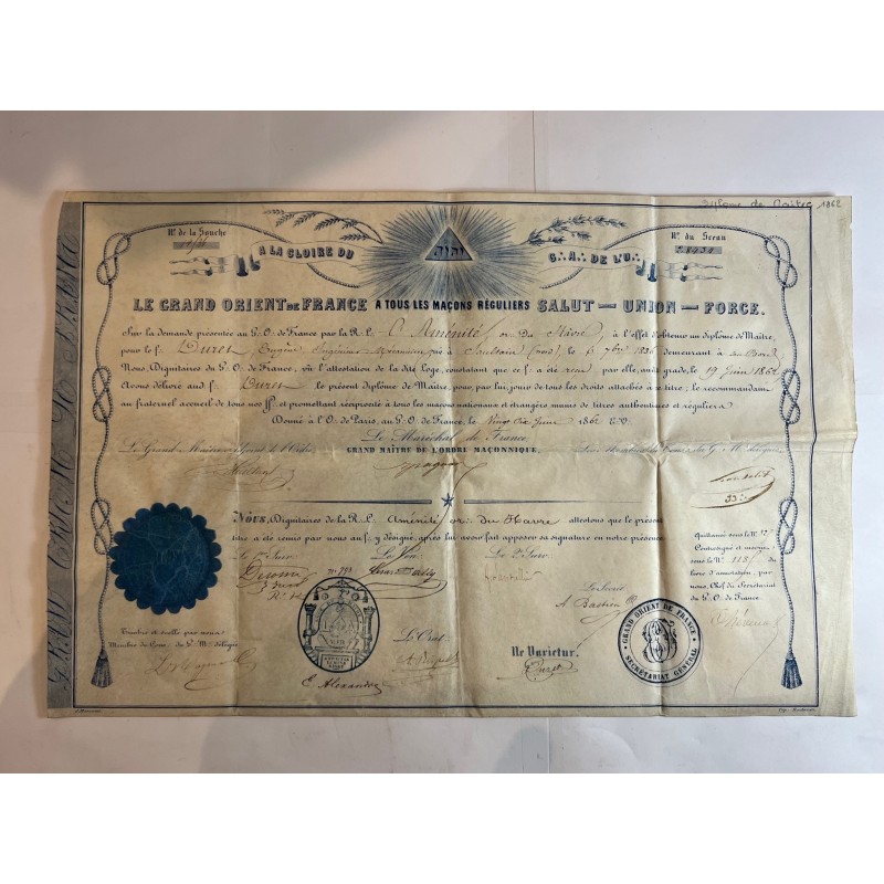 Diplôme Maçonnique - Grand Orient de France