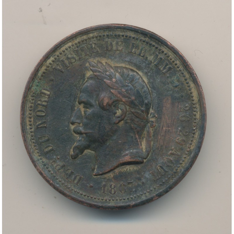 Médaille - Chambre de commerce Lille 1867 - Napoléon III - cuivre - 37mm - TTB