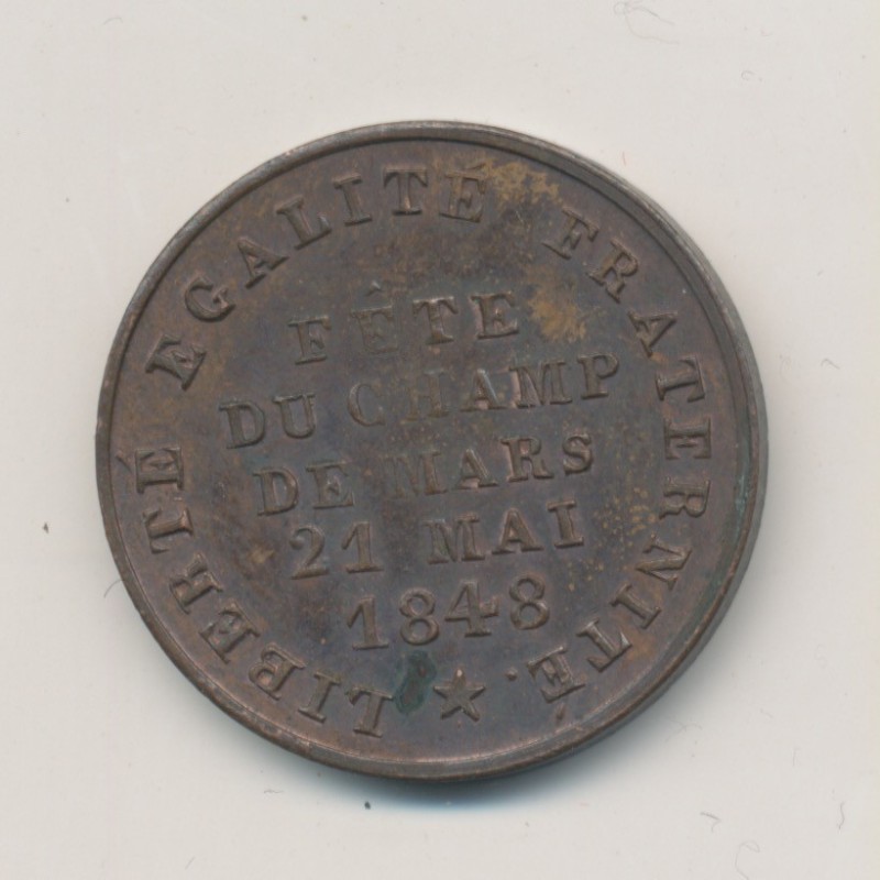 Médaille - Fête champ de mars 1848 - République Française - cuivre - 26mm - TTB+