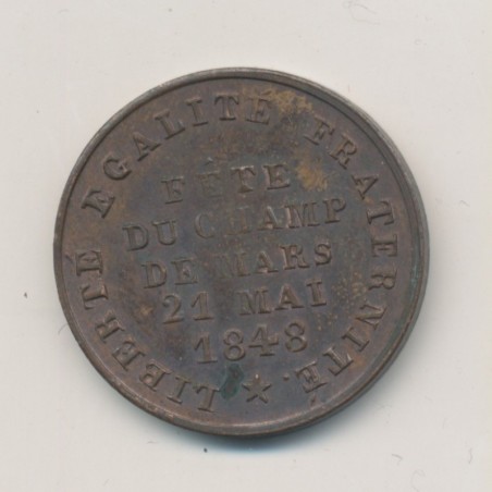 Médaille - Fête champ de mars 1848 - République Française - cuivre - 26mm - TTB+