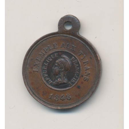 Médaille - Exemple aux tyrans 1848 - République Française - cuivre - 20mm - SUP